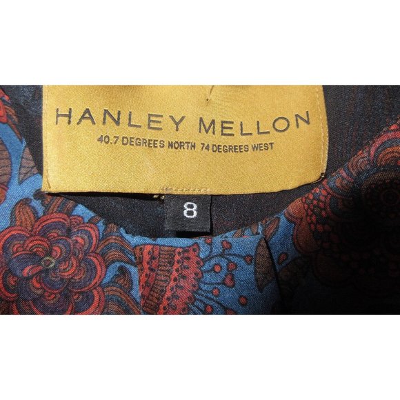Hanley Mellon 100% Silk 8 Blouse Blue Floral Boho Semi Sheer M Shirt Tunic Mint! - Picture 4 of 10